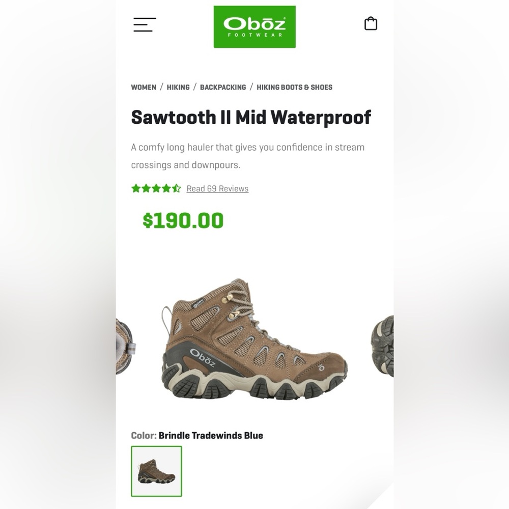 Oboz Sawtooth II Mid Waterproof Hiking Athletic Tie Supportive Boots Worn Once